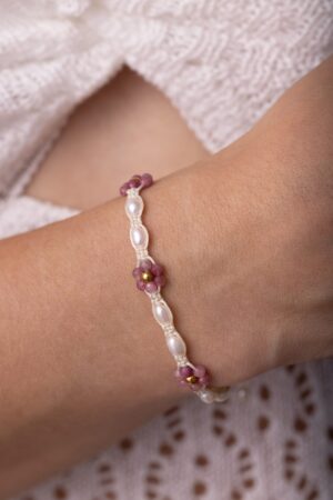 Flower bracelet Pink Tourmaline and Pearls – Fleur Eterna