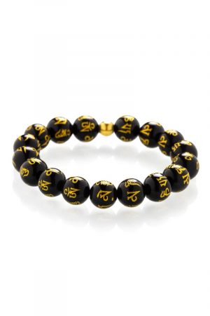 Gold Plated Trishula With Diamond In Black Silicone Bracelet – Belachi
