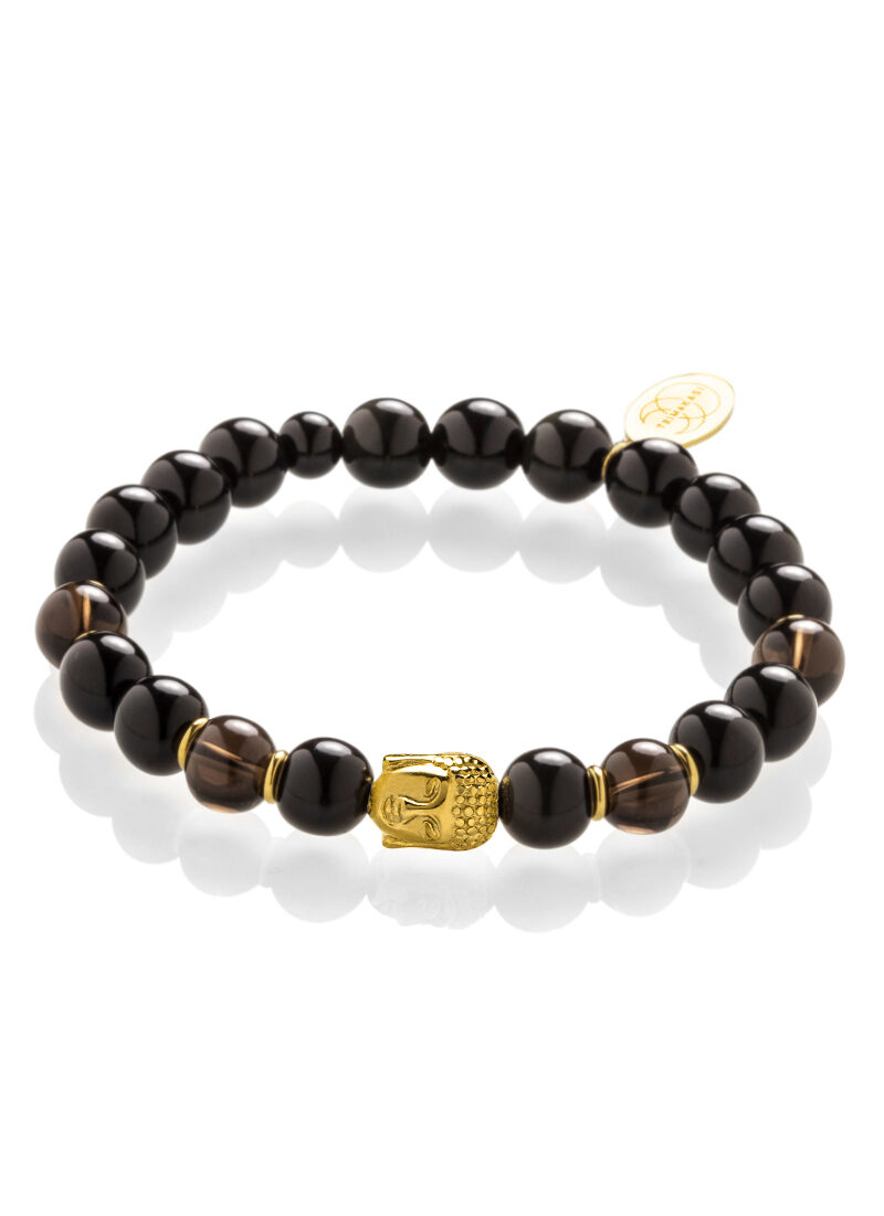 Elastic bracelet, black beads with matt surface