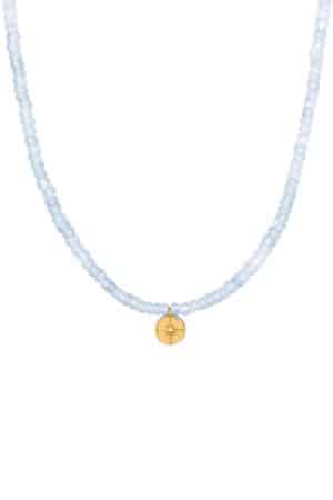 Choker aquamarine necklace with North Star - gold