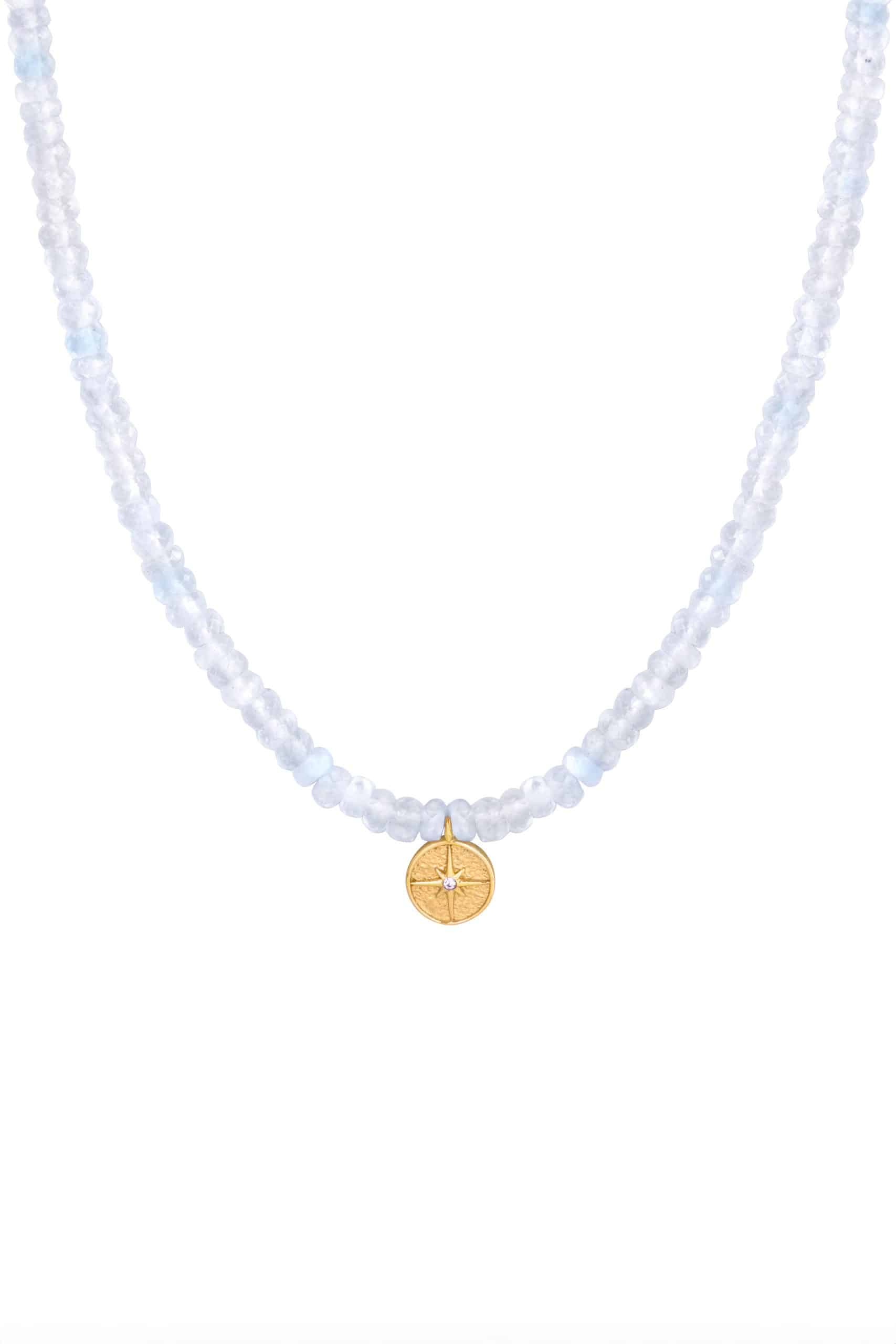 Collier ras du cou en pierre de lune avec étoile polaire