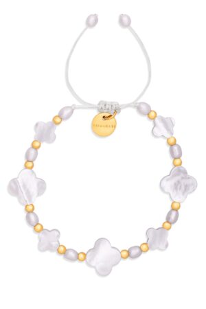 Pulsera de cordón con forma de trébol y perlas