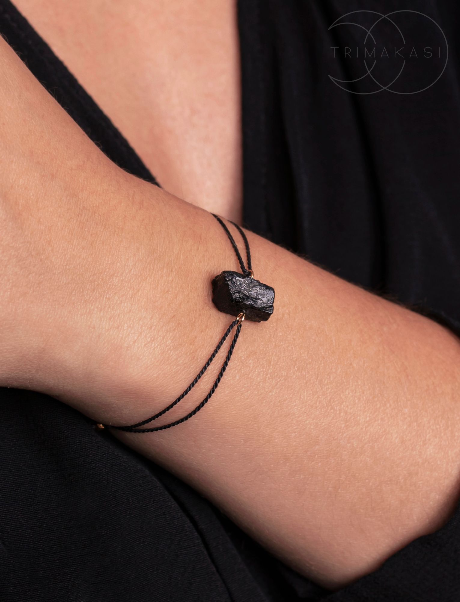 Raw Black Tourmaline Bracelet Ring Set - Uniquelan Jewelry