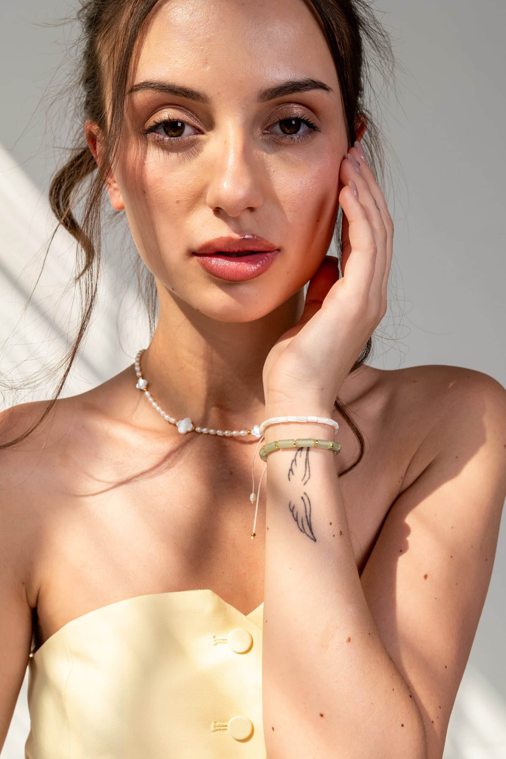 Pearl Necklace with Clover Charms
