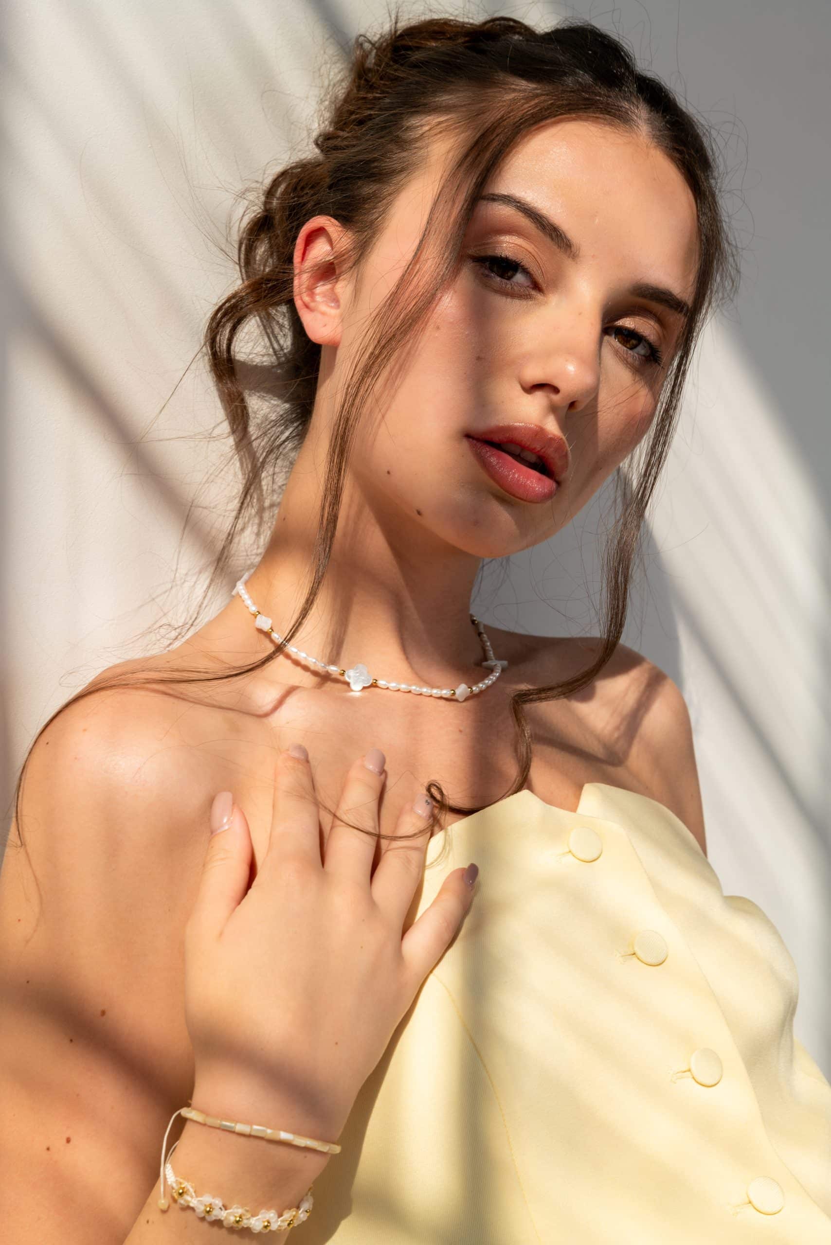 Pearl Necklace with Clover Charms