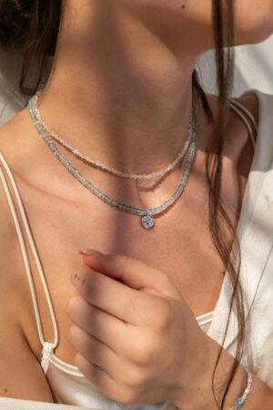 Crystal necklace Herkimer with small crystals