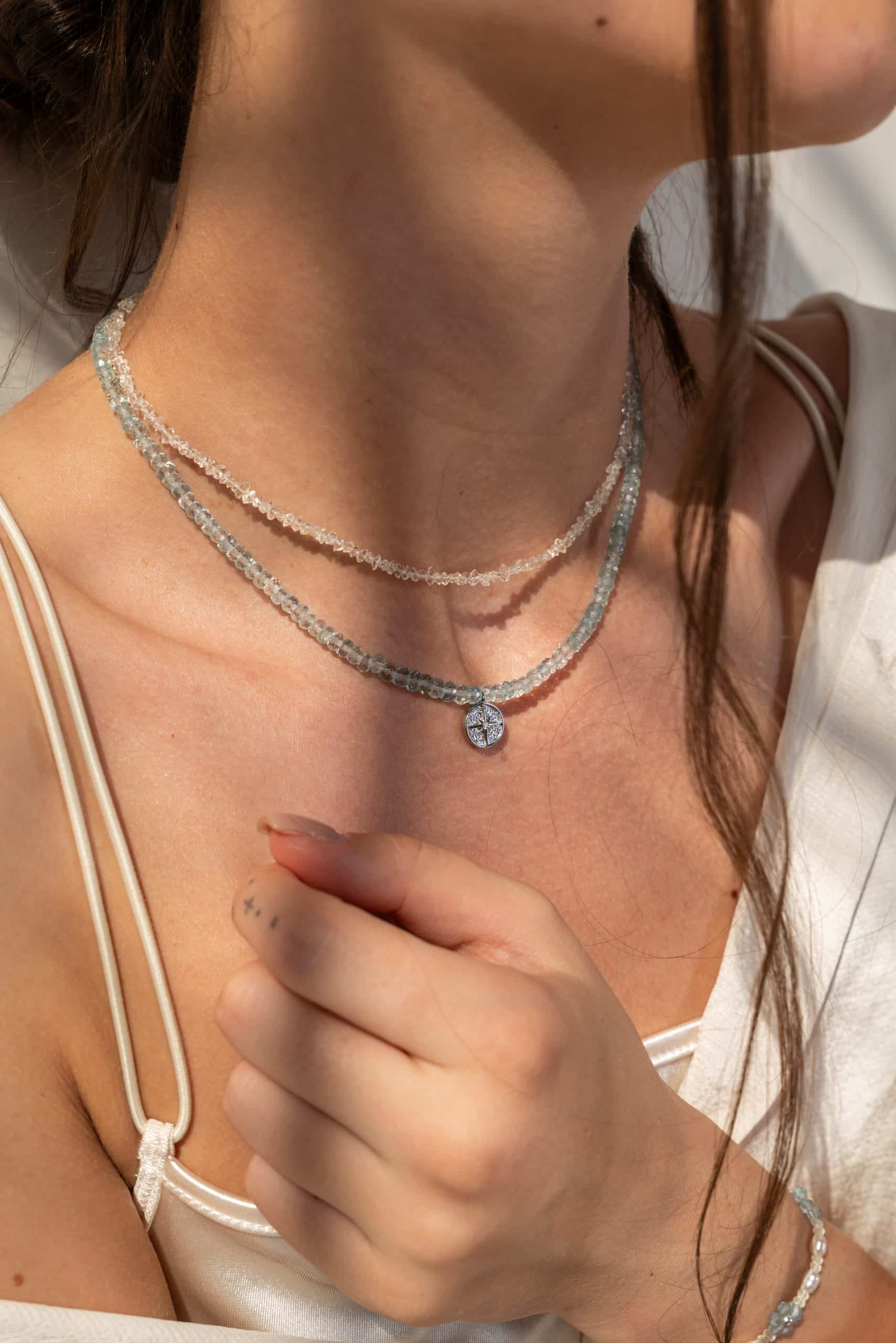 Crystal necklace Herkimer with small crystals