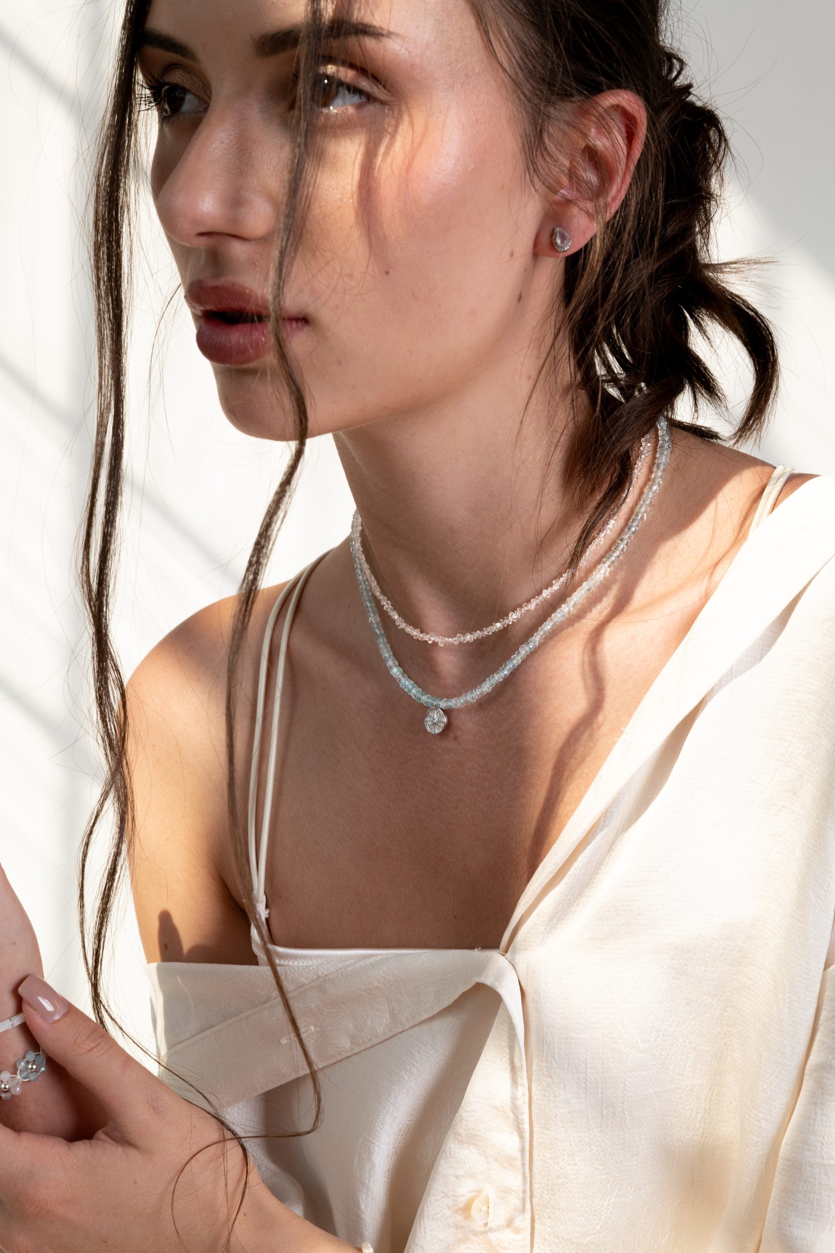 Crystal necklace Herkimer with small crystals