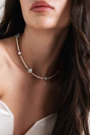 Pearl Necklace with Clover Charms