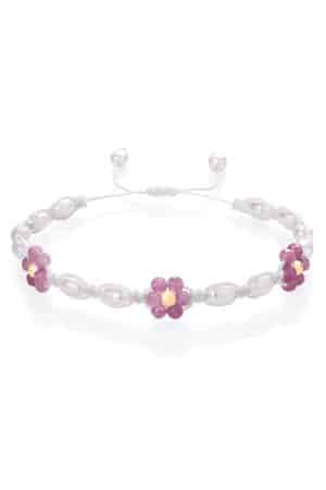 Flower bracelet Pink Tourmaline and Pearls – Fleur Eterna