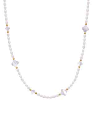 Pearl Necklace with Clover Charms