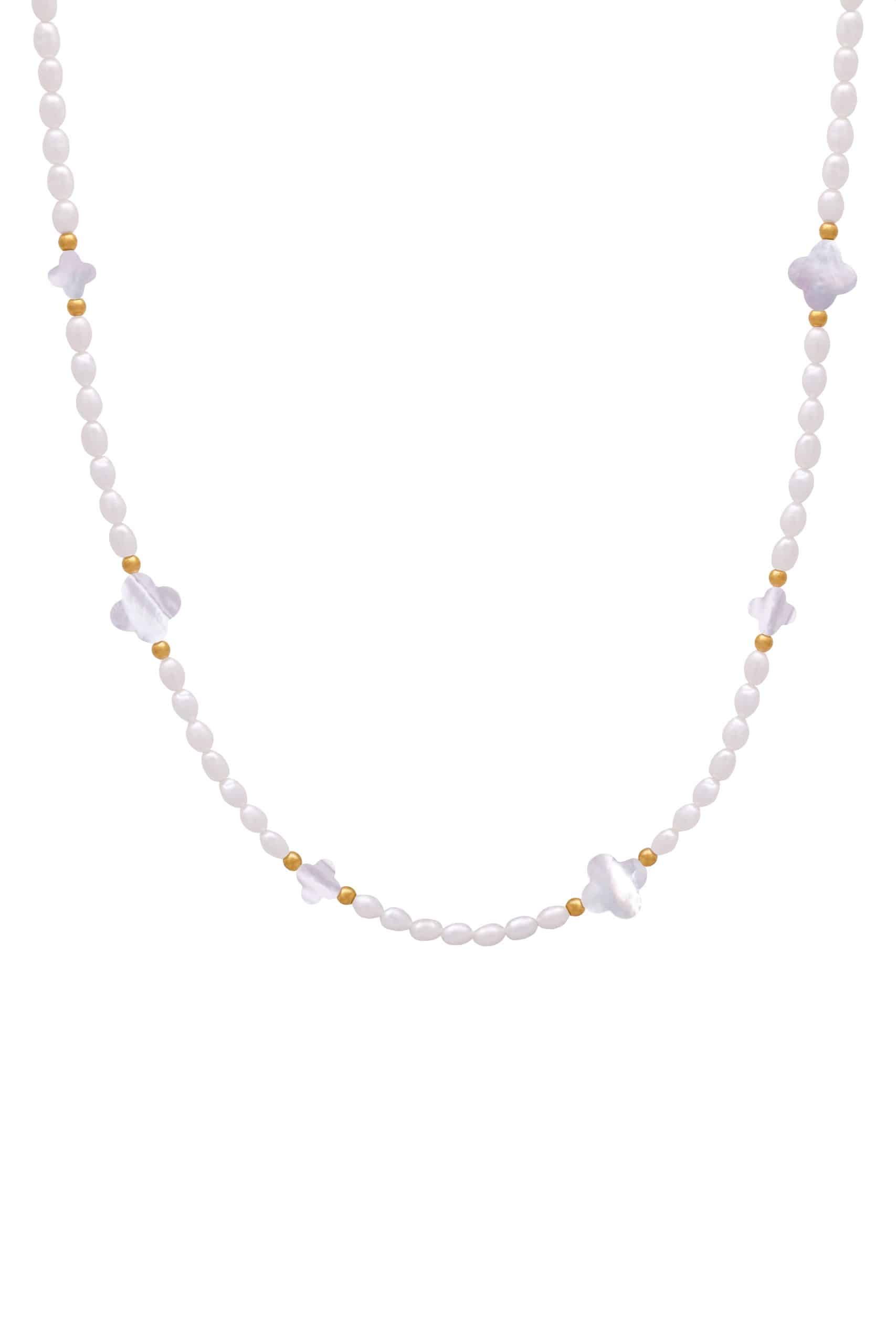 Pearl Necklace with Clover Charms